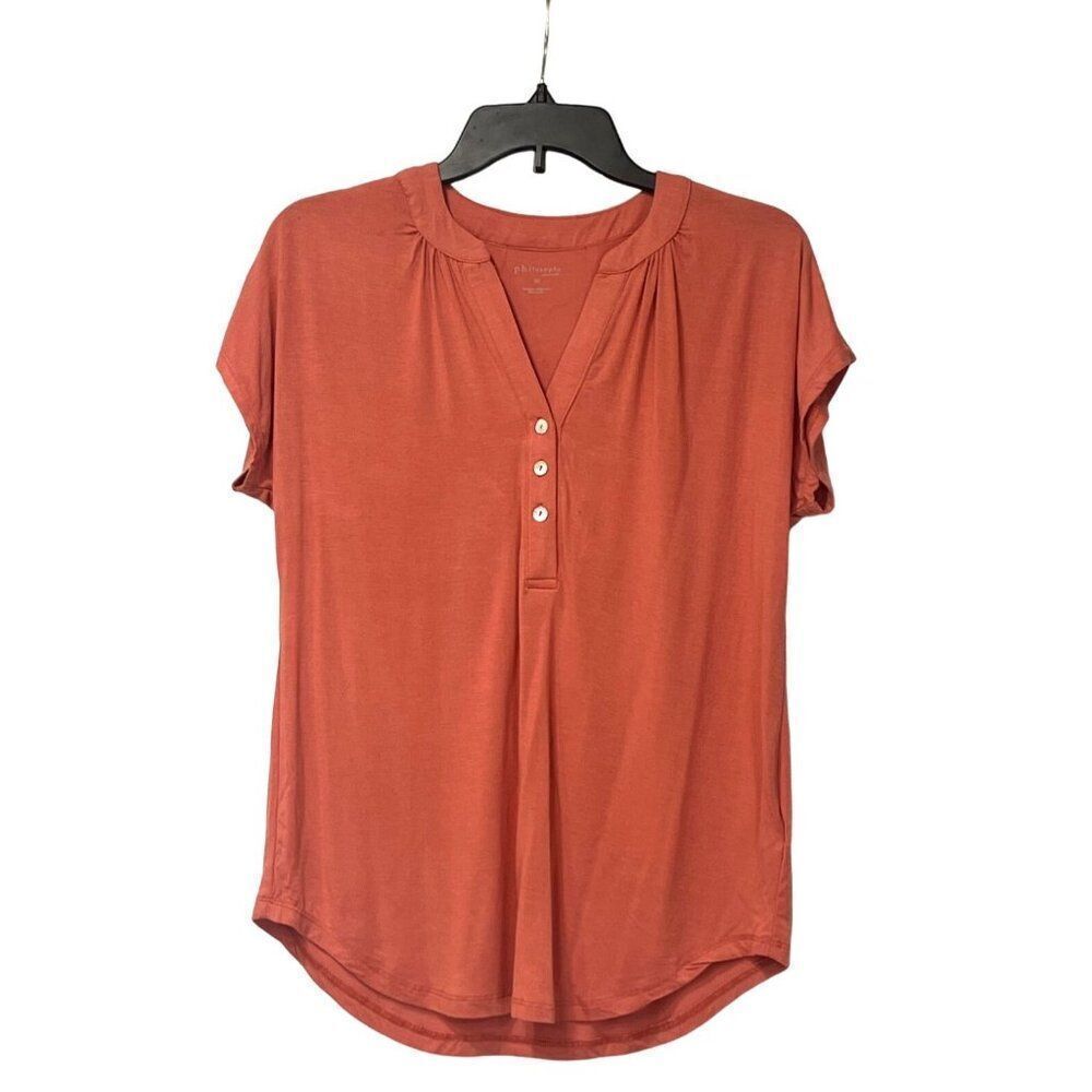 Philosophy by Republic Split Placket Dolman Sleeve Jersey Top In Cedarwood, S